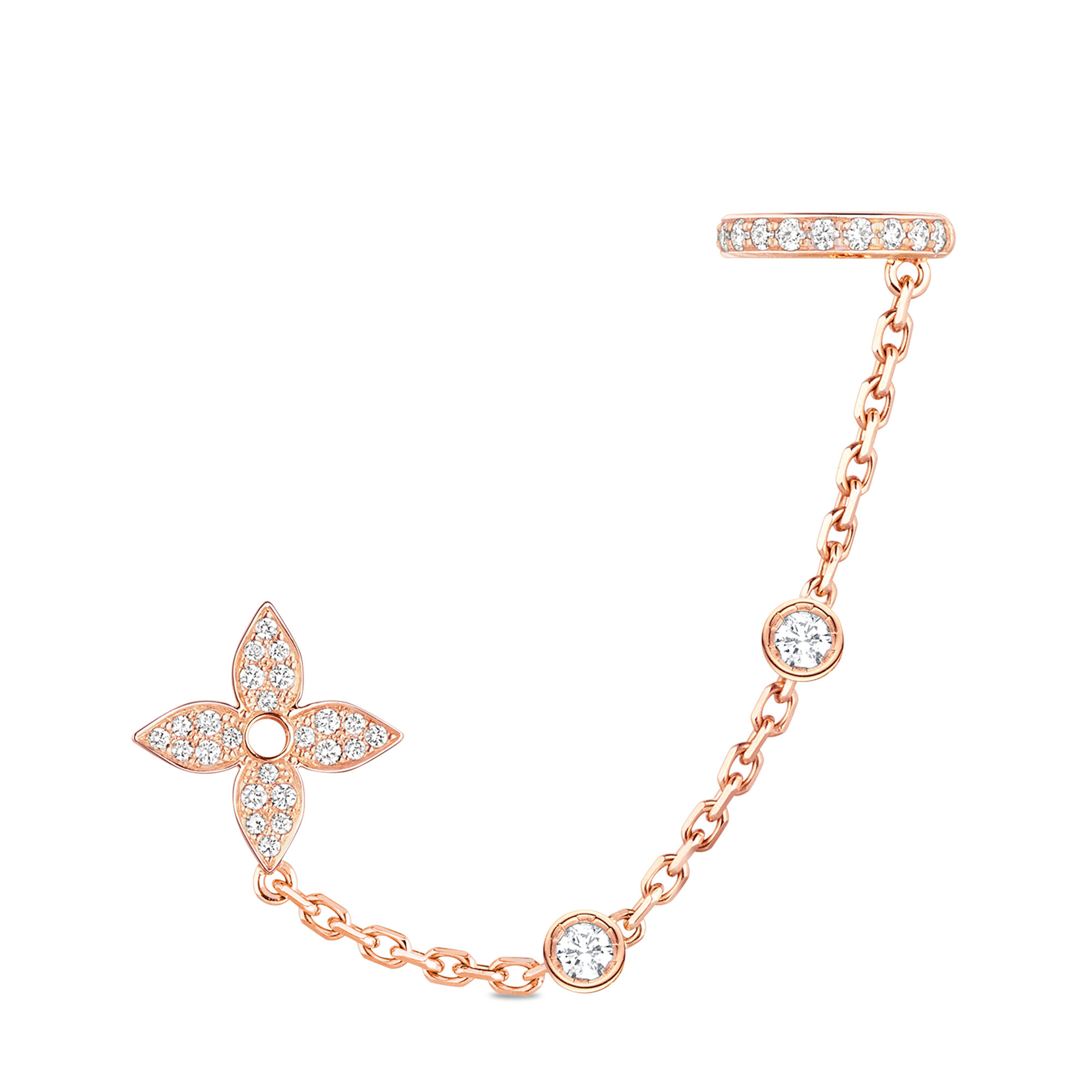 L❤︎❤︎❤︎ Idylle Blossom Mono Chain Earrings, Pink Gold And Diamonds
